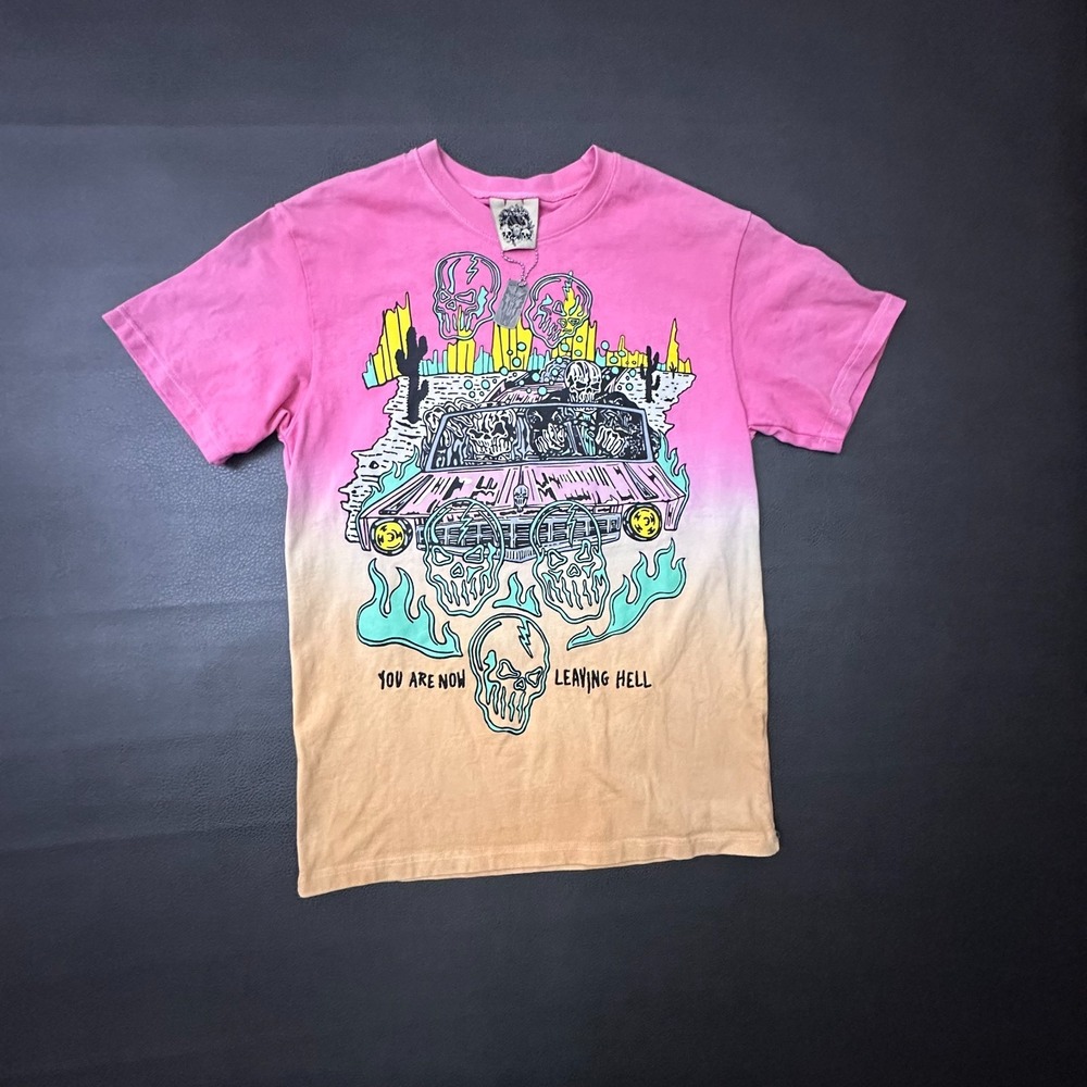 Watson T Shirt Mens Medium Pink Orange Skulls Streetwear Heavyweight Dog Tag